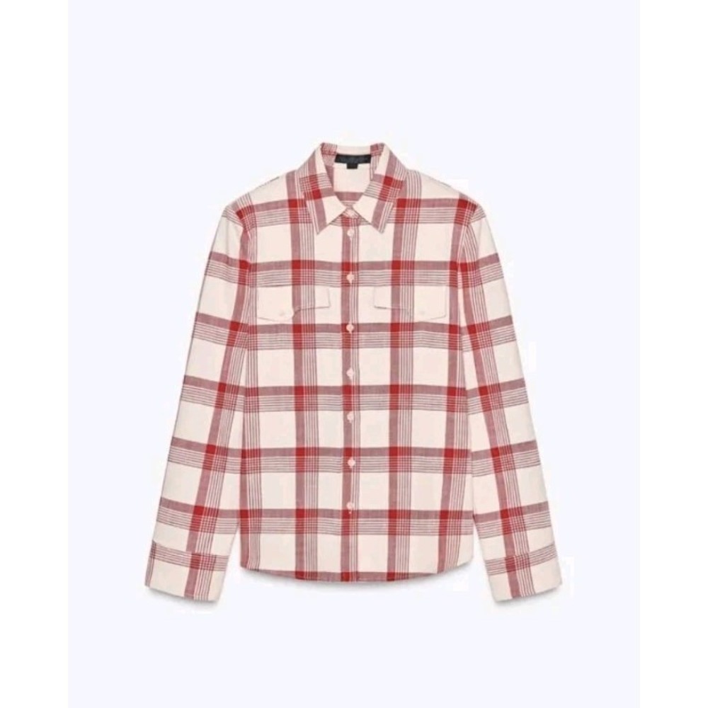 Zara ZW Collection Checked Button Up Shirt Shoulder Pads Red Sz S NWT - Picture 11 of 14